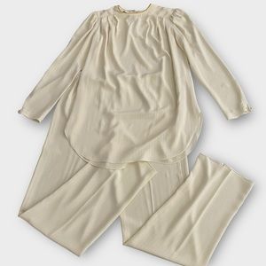 Vintage Christine von Lumbe Women’s Pajama Set Size 6 Striped Gold Trim Neutral